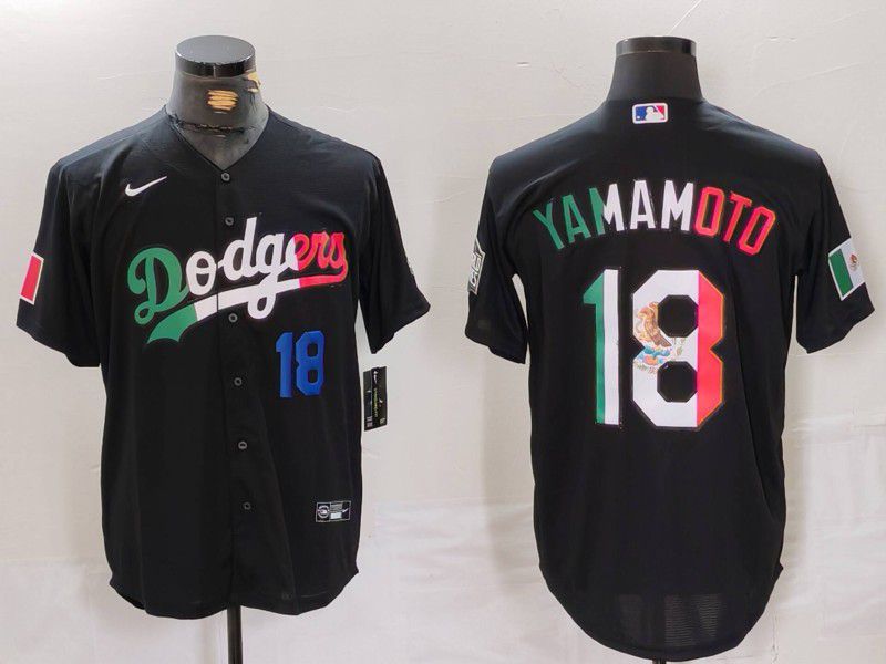 Men Los Angeles Dodgers 18 Yamamoto Black Fashion Nike Game MLB Jersey style 7012
